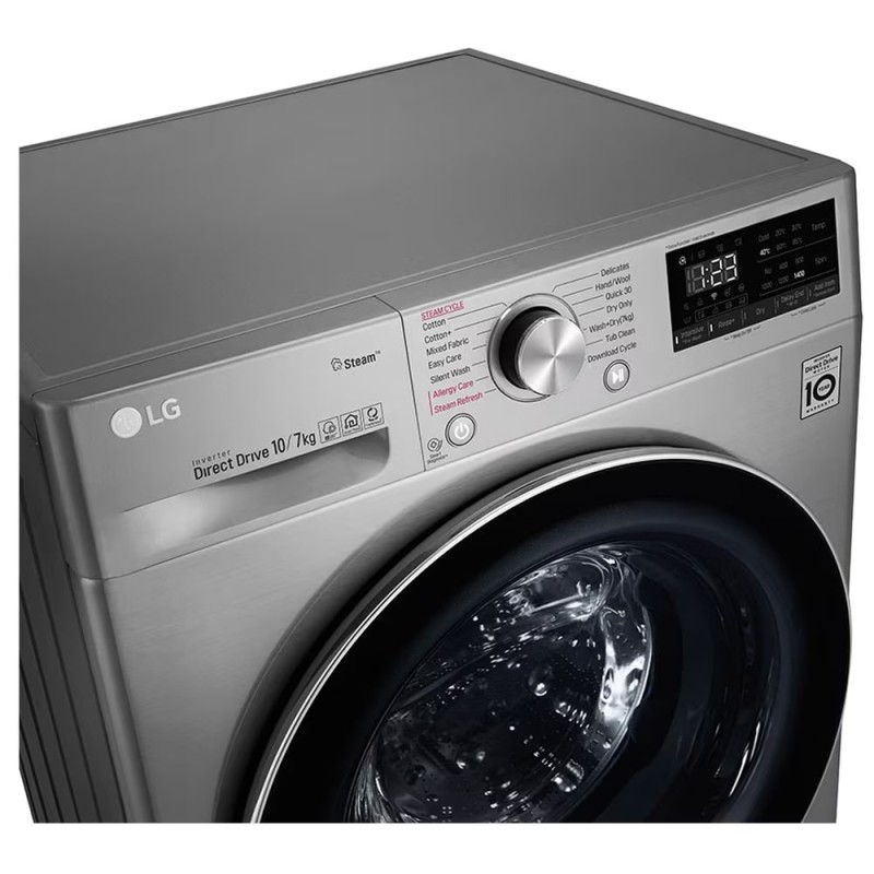 ماشین لباسشویی ال جی 4V5 یا F4V5 رنگ نقره ای با ظرفیت 10 کیلوگرم و 7 کیلو خشک کن