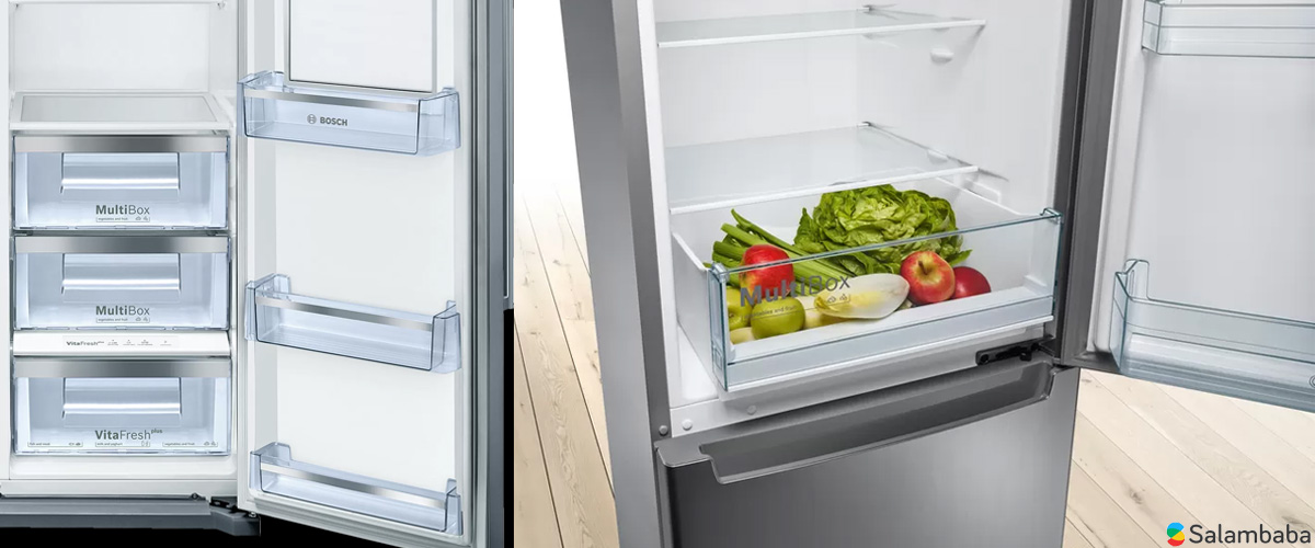 کشوی MultiBox یخچال ساید بای ساید بوش KAG90AW204 مناسب برای نگهداری میوه و سبزیجات